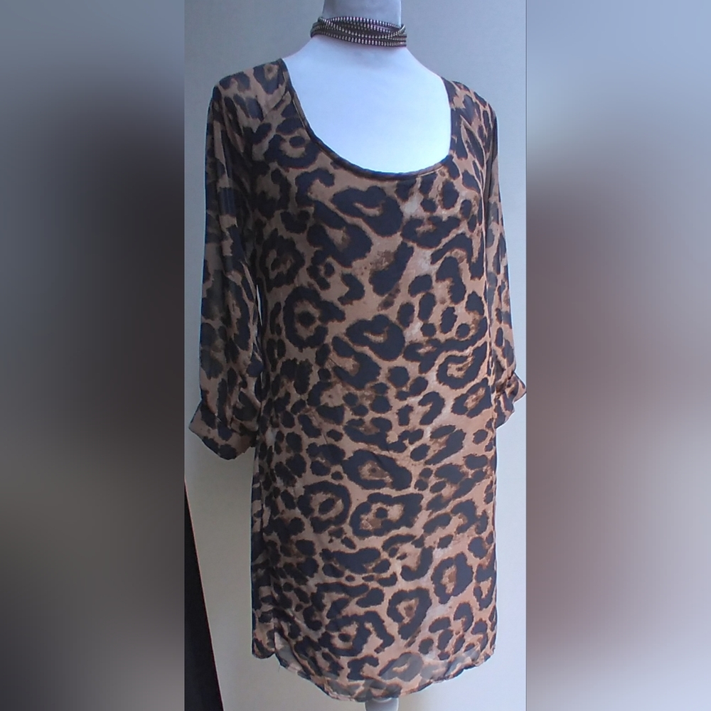 Open Back Leopard Tunic/Shift Dress Women's Size Large
